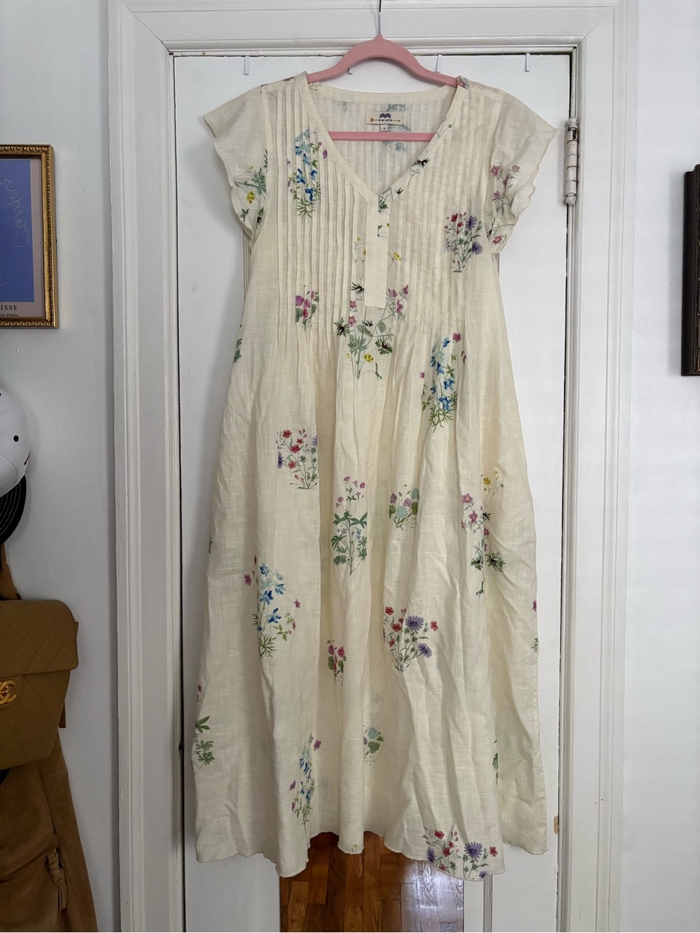 Nibi MTK Floral Cotton Midi Dress with Pintuck Front